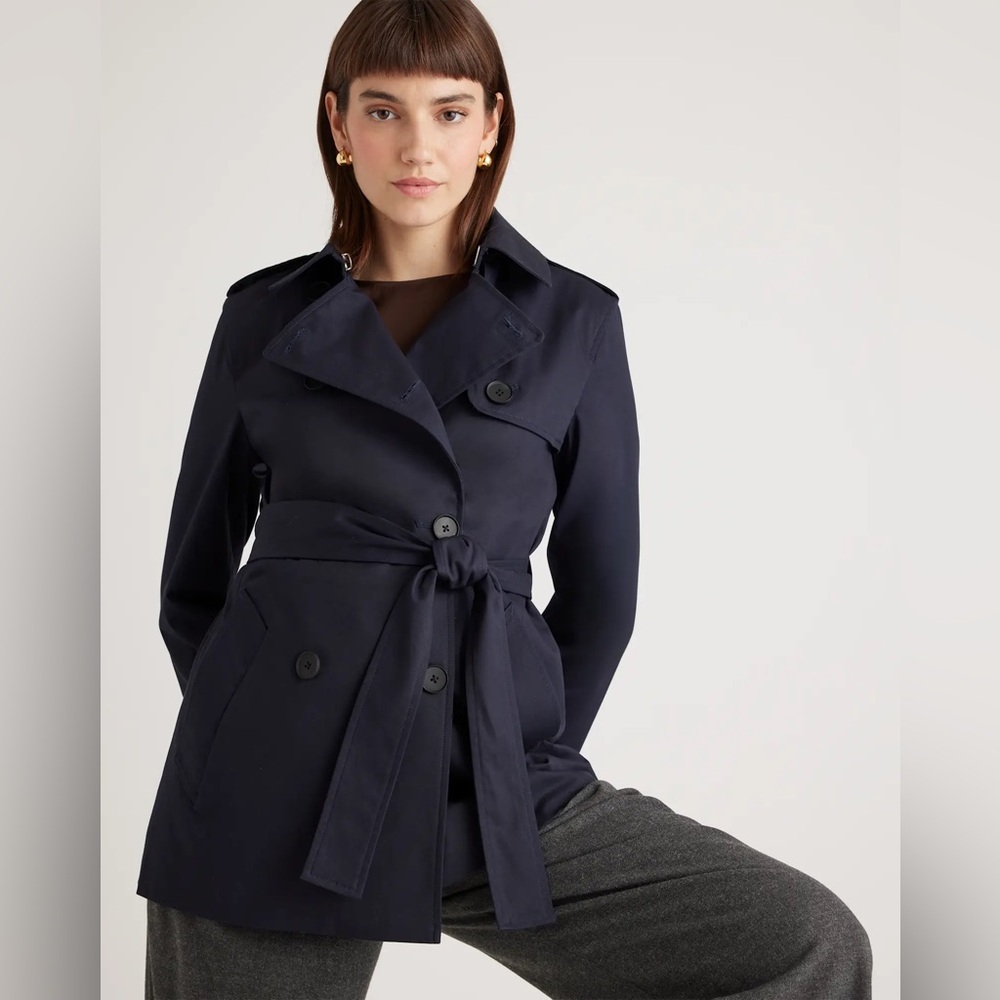 Quince Navy Blue Women's Short Trench Coat